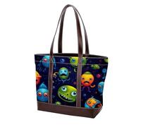 Cartoon Green Alien-177 Sac à main à bandoulière pour femme en cuir délavé doux et sacs à main durables, Multicolore 05, 33.8x12x31cm/13.3x4.7x12.2 in