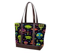 Cartoon Green Alien-177 Sac à main à bandoulière pour femme en cuir délavé doux et sacs à main durables, Multicolore 02, 33.8x12x31cm/13.3x4.7x12.2 in