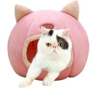 Cartoon Hamster Head Shaped Cat Bed Cave, Warm Plush Cat House，Pink | Semi-enclosed cat cave house with removable PP cotton cushion and non-slip bottom. Cozy, warm and secure for cats.