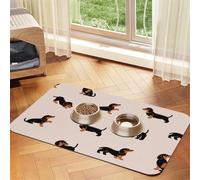 Cartoon Happy Dachshund Pattern,Waterproof Pet Feeding Mat,PU Leather Placemats for Cat Dog Water Bowl,Food Mats,40x60cm