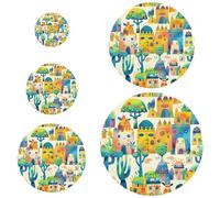 Cartoon Houses Lot de 5 couvercles de bol réutilisables et lavables en 5 tailles pour protéger les restes de fruits et de nourriture, jaune et vert
