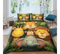 Cartoon jungle animals Parure de Lit Résistante Microfibre résistante 3 Pièces 3D Effet Children's book Linge de Lit avec Taie d'oreiller Hypoallergique for Garçons Adolescents Single（140x200cm）