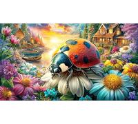 Cartoon-Ladybug-Holding-Heart-Among-Flowers Puzzle 1000 pièces Défi de Jeu éducatif Papier recyclé Jeu Stimulant pour Relaxation, créativité et Cadeaux 38x52/1000 pièces