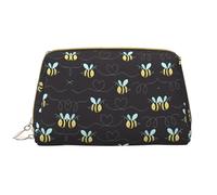 Cartoon Little Bee Trousse de toilette en cuir étanche avec fermeture éclair pour femme Marron, blanc, Taille unique