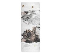 Cartoon Maine Coon Cats Tapis de yoga fin blanc 1 mm pour yoga chaud imprimé antidérapant avec sacs 180,3 x 66 cm