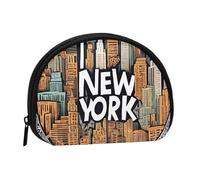 Cartoon mignon New York Thème Art plein format imprimé polyester portable mini sac de rangement en forme de coquillage portefeuille petite pièce de monnaie sac de rangement, Noir , Taille unique