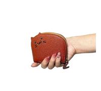 Cartoon Mini Card Wallet Solid Color PU Leather Coin Key Storage Bag Creative ID Holder Anti-degaussing Case(Brown)
