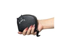 Cartoon Mini Card Wallet Solid Color PU Leather Coin Key Storage Bag Creative ID Holder Anti-degaussing Case(Black)