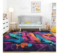 Cartoon Moderne Tapis Salon Lavable en Machine 60 x 110 cm, Dessin Graffiti Lettres Lignes Doux Poil Ras Antidérapant Tapis, pour Salle à Manger Chambre Bureau Cuisine, Multicolore