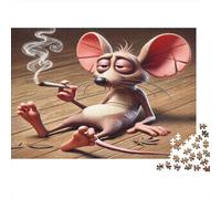 Cartoon Mouse Smoking Jigsaw Puzzle Educational Game: Cool Mouse with Cigar for Adults Teens Age 12 Years Up 52x38cm/1000pcs
