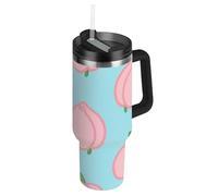 Cartoon Peach Blue Bouteilles d'eau réutilisables en acier inoxydable avec couvercle à paille - Tasse à café décorative thermique pour la maison, le bureau ou la voiture - 1,2 l