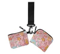 Cartoon Peach Lot de 2 étuis pour cartes pour femme avec porte-cartes et porte-monnaie avec fermeture éclair et dragonne pour femme, motif pêche dessin animé, monde sous-marin, taille unique,