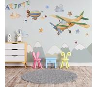 Cartoon Peint À La Main Ballon Avion Étoile Jardin D'Enfants Papier Peint 3D Installation Facile Intissé Tapisserie Bureau Salon Canapé Chambre Décoration Murale-200cm×140cm