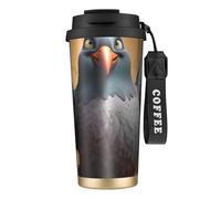 Cartoon Pigeon 1 Bouteille d'eau isotherme en acier inoxydable pour homme et femme avec couvercle à pailles anti-fuite Noir