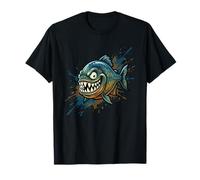 Cartoon Piranha Monstre Poisson Angry Grinning T-Shirt