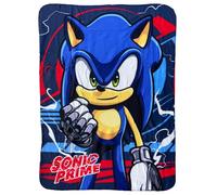 CARTOON Plaid enfant Sonic Prime 100 x 140 cm couverture souple en polaire 100 % polyester 220 GSM chaud et léger idéal pour chambre ou canapé