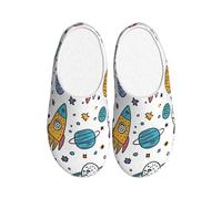 Cartoon Planet Pantoufles en flanelle pour homme et homme - Antidérapantes - Chaudes - Pour l'intérieur et l'extérieur, multicolore, X-Small Men/ XX-Large Women