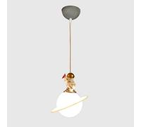 Cartoon Planet Pendant Light, Chambre Suspendue pour Enfants, Lampe à Suspension Astronaute en résine avec Abat-Jour en Acrylique sphérique, luminaire E27, Feux de Chevet de Chevet Aqiong