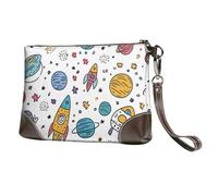 Cartoon Planet Pochette en cuir pour femme, sac à main avec dragonne amovible, sac à main de soirée, portefeuille long pour mariage, fête, voyage, affaires