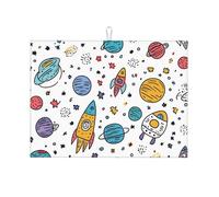 Cartoon Planet Tapis égouttoir absorbant pour comptoir de cuisine, univers spatial, tapis de café, égouttoir à vaisselle avec boucle de suspension, 45,7 x 61 cm