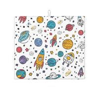 Cartoon Planet Tapis égouttoir absorbant pour comptoir de cuisine, univers spatial, tapis de café, égouttoir à vaisselle avec boucle de suspension, 40,6 x 45,7 cm