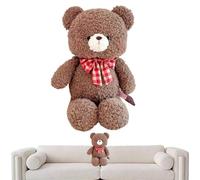 Cartoon Plush Toy - Provide Comfort Ãnd Joy with This Sõft and Cuddly Friend | Warm Anđ Cute Soft and Comfortable Design Decorated with A Red Checkered Bow | Ideal Birthday Giƒt for Childre