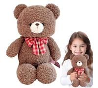 Cartoon Plush Toy - Provide Comfort Ãnd Joy with This Sõft and Cuddly Friend | Warm Anđ Cute Soft and Comfortable Design Decorated with A Red Checkered Bow | Ideal Birthday Giƒt for Childre