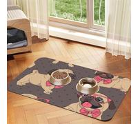 Cartoon Pug Puppy in A Glasses and in A Bow Tie,Waterproof Pet Feeding Mat,PU Leather Placemats for Cat Dog Water Bowl,Food Mats,30x45cm