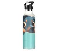 Cartoon Puppy Bouteille d'eau isotherme réutilisable sans BPA avec paille à double paroi pour voyage et sport Motif chiot 591 ml