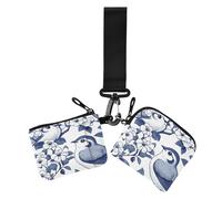 Cartoon Quail Lot de 2 portefeuilles pour femme Bleu Grande capacité Porte-monnaie avec poche zippée pour voyage, dessin animé caille bleu, Moderne