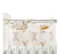 Cartoon Quilted Diaper Organizer, Crib Pocket Organizer with Storage Pouches, Hangable Organizer for Baby Bottles, Pacifiers, and Feeding, Perfect Nursery Storage Solution