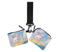 Cartoon Rabbit Goes on A Trip Lot de 2 portefeuilles doubles pour femme avec poche zippée pour cartes de visite Taille compacte, Lapin de dessin animé va en voyage, 1 size, Décontracté
