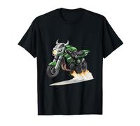 Cartoon Racing Moto avec Cornes de Taureau Art Rider T-Shirt