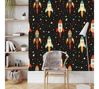 Cartoon Razzo Papier Adhesif Meuble Mat Papier Peint Mural Film Pianeta Cielo Stellato Autocollant Wallpaper Rouleau Impermeable Stickers Collant Décoration pour Cuisine Tables Armoires Mur 0.52X10 M