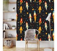 Cartoon Razzo Papier Peint Adhesif Pianeta Cielo Stellato Mural Motif Film Décoratif Meuble Intissé Wallpaper Autocollant Imperméable Mat Stickers Collant pour Armoires Murs Salon Chambre 0.52X10 M
