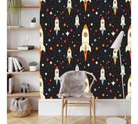 Cartoon Razzo Papier Peint Adhesif Pianeta Cielo Stellato Mural Motif Film Décoratif Meuble Intissé Wallpaper Autocollant Imperméable Mat Stickers Collant pour Armoires Murs Salon Chambre 0.52X20 M