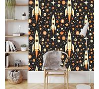 Cartoon Razzo Papier Peint Autocollant 0.4X5 M Pianeta Cielo Stellato Meuble Film Décoratif Imperméable Mat Stickers Collant Rouleau Facile à Nettoyer pour Surface Mural Porte Armoire Cuisine