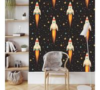 Cartoon Razzo Papier Peint Autocollant 0.52X10 M Pianeta Cielo Stellato Meuble Film Décoratif Imperméable Mat Stickers Collant Rouleau Facile à Nettoyer pour Surface Mural Porte Armoire Cuisine