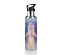 Cartoon Rocket Planet Bouteille d'eau isotherme à double paroi en acier inoxydable avec couvercle pour sport, randonnée, gym, voyage, 7,1 x 27,9 cm