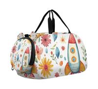 Cartoon Rockets Sac de sport simple pour fille avec compartiment à chaussures Multifonctionnel Weekend Nuit Sac à main pour garçons et filles