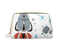Cartoon Rockets Trousse de maquillage à main en cuir avec fermeture éclair pour articles divers Blanc Taille unique, blanc, One Size