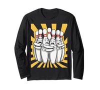 Cartoon Scared Bowling Pins - Funny Sport Bowler Tee Manche Longue