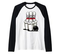 Cartoon Scared Bowling Pins - Funny Sport Bowler Tee Manche Raglan