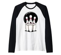 Cartoon Scared Bowling Pins - Funny Sport Bowler Tee Manche Raglan