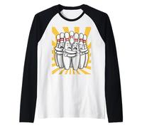 Cartoon Scared Bowling Pins - Funny Sport Bowler Tee Manche Raglan