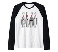 Cartoon Scared Bowling Pins - Funny Sport Bowler Tee Manche Raglan