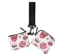 Cartoon Scary Monster Rouge et Blanc Femmes Portefeuille Portefeuille Portefeuille Étui Slim Amovible Carte de Crédit Étui Portefeuille avec Fermeture Éclair Poche Coin pour Voyage 2 Pcs cas para