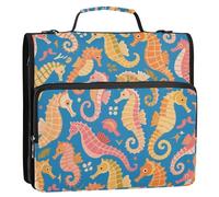 Cartoon Seahorse Sac à dos zippé à 3 anneaux avec bandoulière et poignée multi-poches pour l'école et le bureau Bleu 3,8 cm