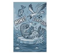 Cartoon Seal and Seagull Fish Dispute Puzzle en Bois, 1000 pièces