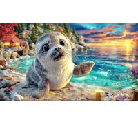 Cartoon-Seal-on-Beach-Under-Sunny-Sky Puzzle 1000 pièces Papier recyclé Jeux éducatifs Idée Cadeau Parfaite pour Adultes et Enfants de 12 Ans et Plus Beau Puzzle de décoration 70x50/1000 pièces